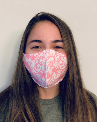 Pink Damask Reusable Fitted Mask w/Filter Pocket - Rock City Skirts